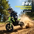 thumbnail image 3 of Track Seven 24V Electric Dirt Bike for Kids, Official Licensed Honda Electric Motorcycle, Up to 10 Mph, Twist-Grip Throttle, 12" Pneumatic Tires, Bluetooth, Music, 24V Motorcycle for Kids 6+, Green, 3 of 9