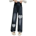 thumbnail image 2 of Girls Casual Denim Pants High Waist Jeans Elastic Wasit Wide Leg Baggy Pants With Pocket Kids Clothes 9-10 Years, 2 of 7