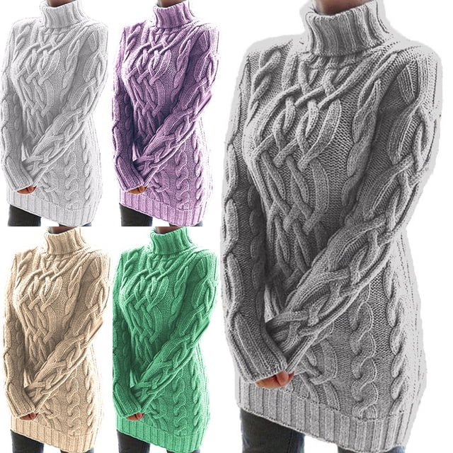 U.Vomade Women's Turtleneck Chunky Long Sleeve Sweaters Tops Color Block Knitted Pullover Jumper