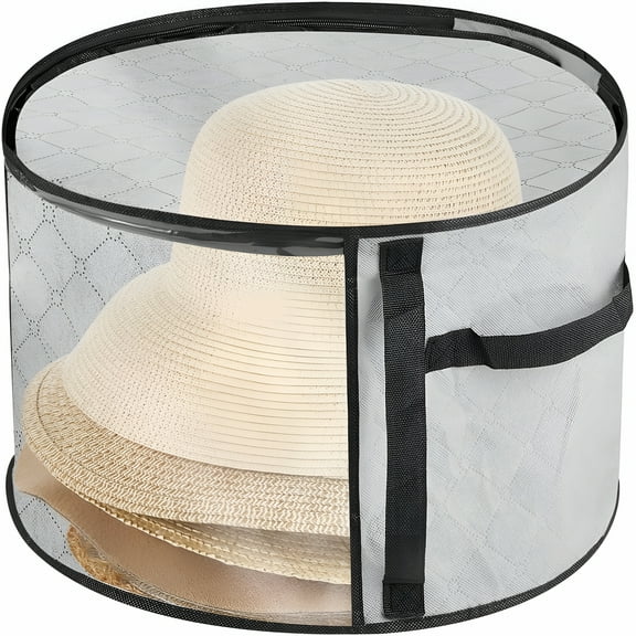 LAMIRO Oversized Clear Hat Box Storage for 7 Caps, Portable Cowboy Hat Box with Zipper for Women Men Travel, Hat Case Hat Organizer (Gray, 16.5" * 10.5")