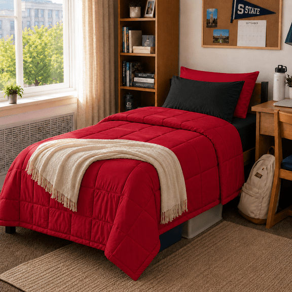 YEPCLUB Twin Size Comforter Set, 5-Piece Bed in a Bag, Ultra Soft Reversible All Season Bedding Set with Sheets, Pillowcase & Sham, Black and Red
