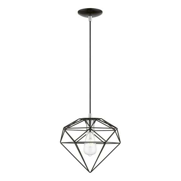 49152-68 Livex Lighting Knox - 1 Light Pendant In Geometric Style-17.25 Inches Tall and 10.5 Inches Wide-Shiny Black/Polished Chrome Finish