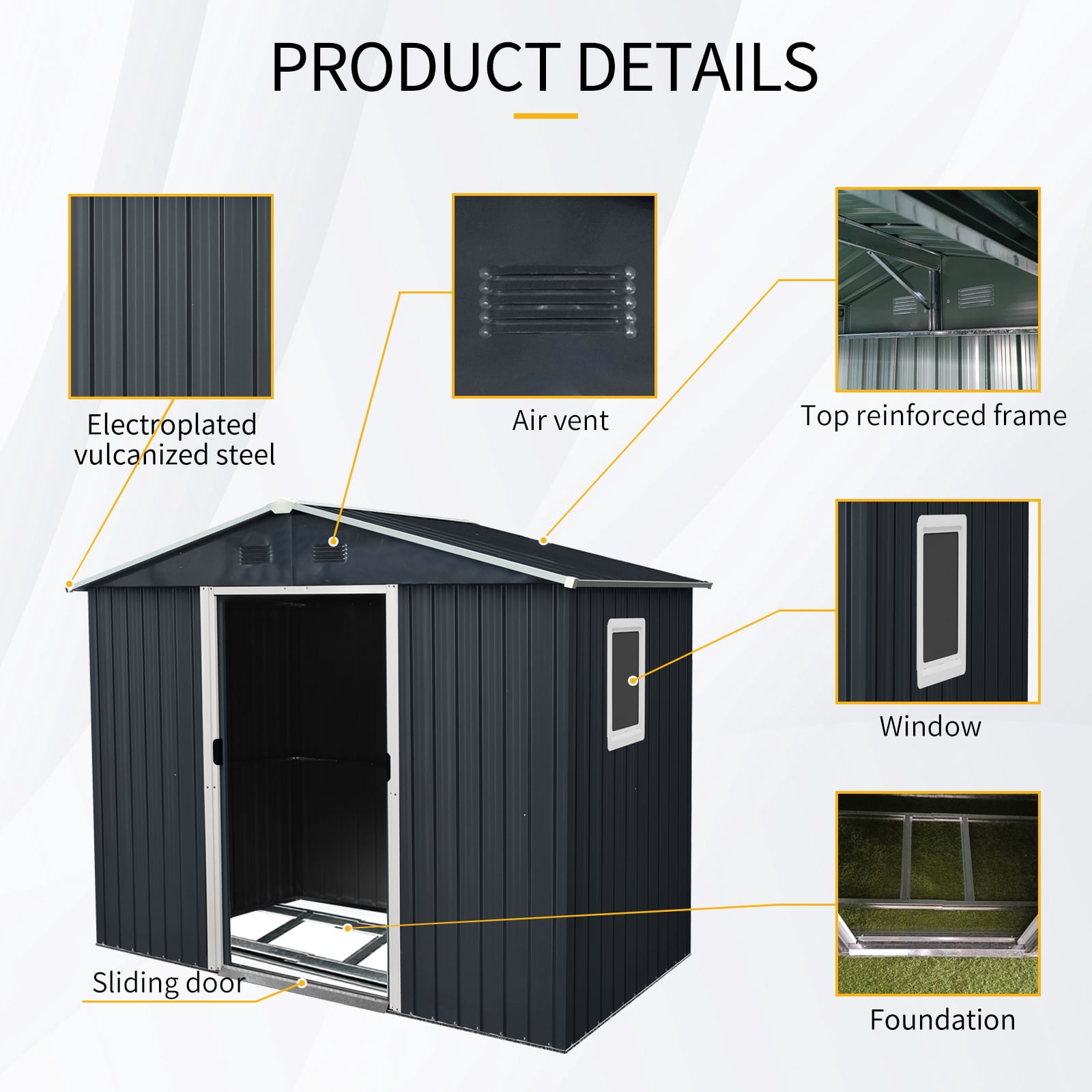 Alvantor 8 x 4 FT Outdoor Storage Shed Metal Garden Shed with Sliding Door and Window for Backyard, Garden, Black
