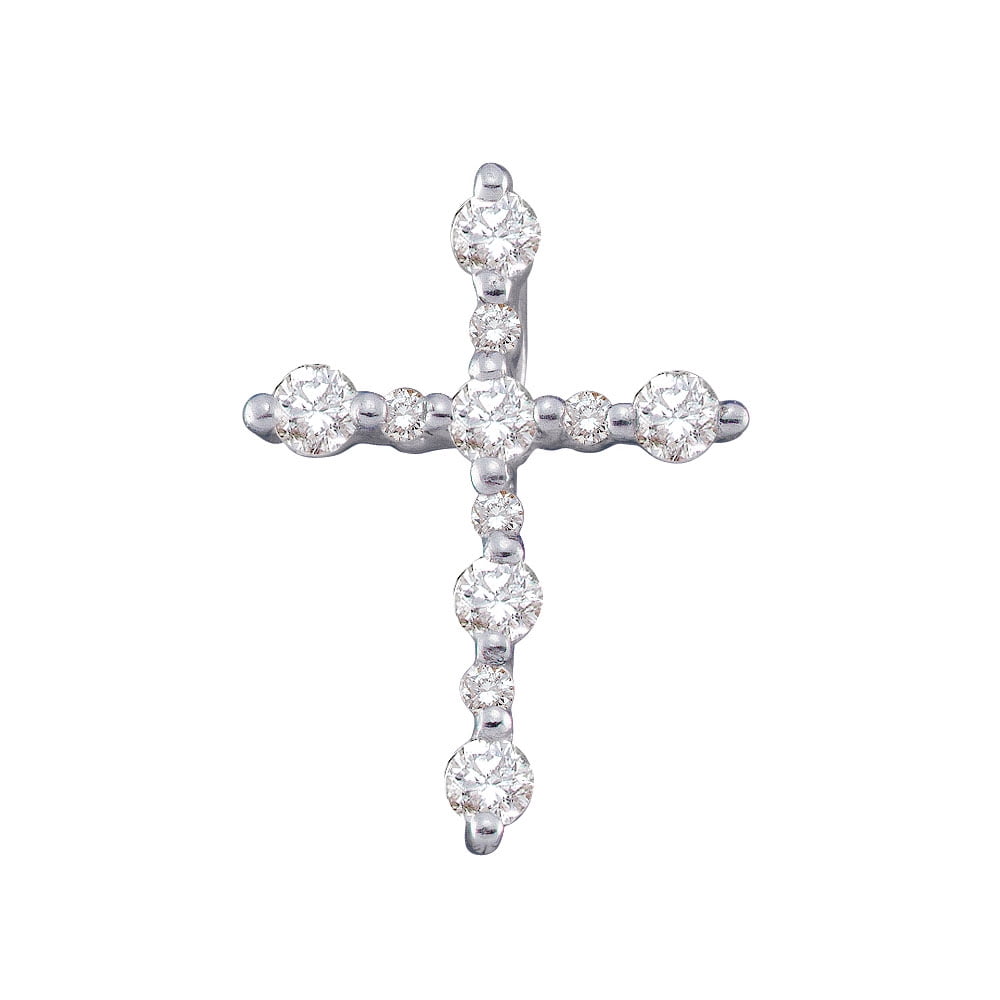 GnD 14kt White Gold Womens Round Diamond Simple Cross Religious