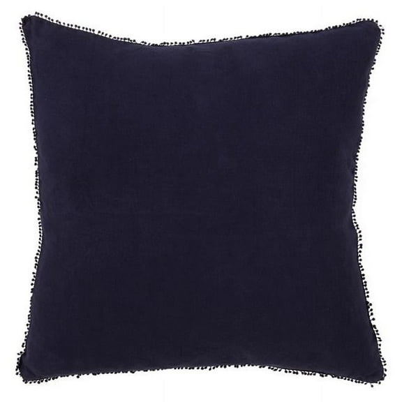 SARO 20 in. Graciella Square Pompom Design Down Filled Pillow - Midnight Blue
