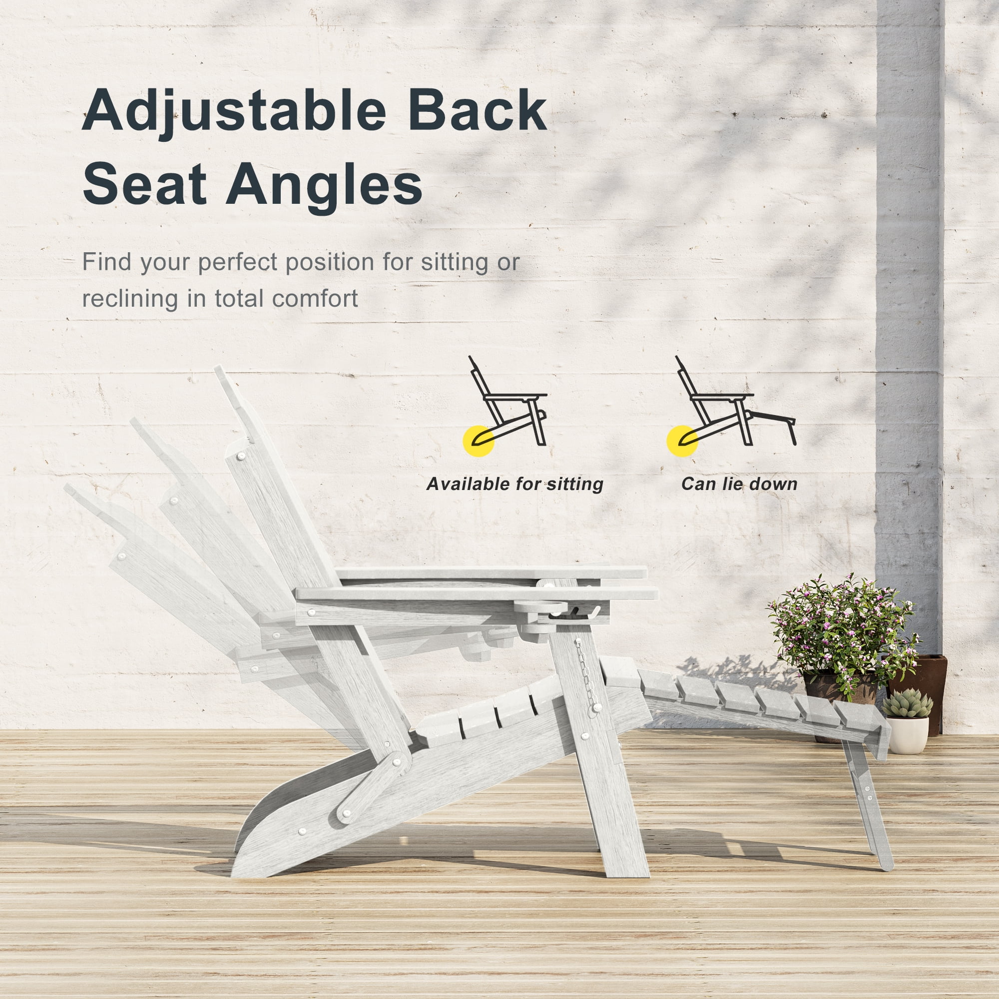 ACEGOSES Foldable Outdoor Adirondack Chair with Cup Holder, 3-Position Adjustable HDPE Plastic for Patio, Fire Pit, Deck, White