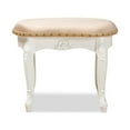 thumbnail image 2 of Gabrielle Traditional French Country Provincial Sand Velvet Fabric Upholstered  Wood Vanity Ottoman, 2 of 5