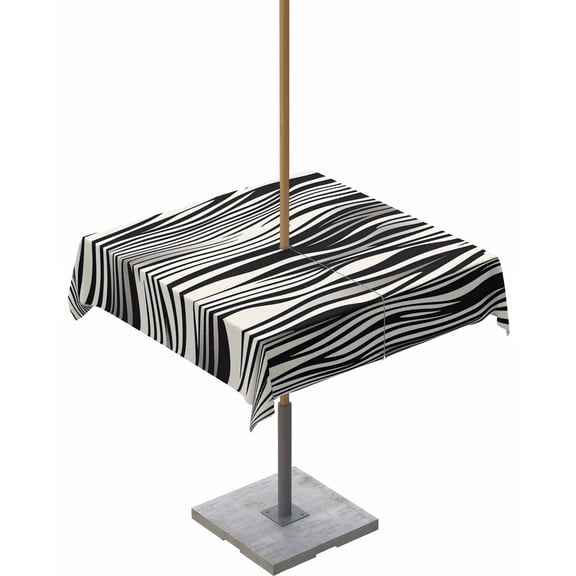 Fsddascl Beige Black Stripe Outdoor Tablecloth - 60x60 Inch Square Dining Table Cover, Modern Abstract Wave Striped Waterproof Outdoor Table Cloth with Umbrella Hole & Zipper for Picnic/Patio/Party