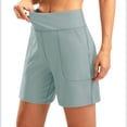 thumbnail image 5 of UOCUFY 6''/ 8'' Shorts for Women with 4 Pockets | High Waisted, Long, Soft, Lightweight, Stretch, Athletic, Workout, Running, Walking, Casual, Bermuda Shorts for Summer (Light Green, L), 5 of 7