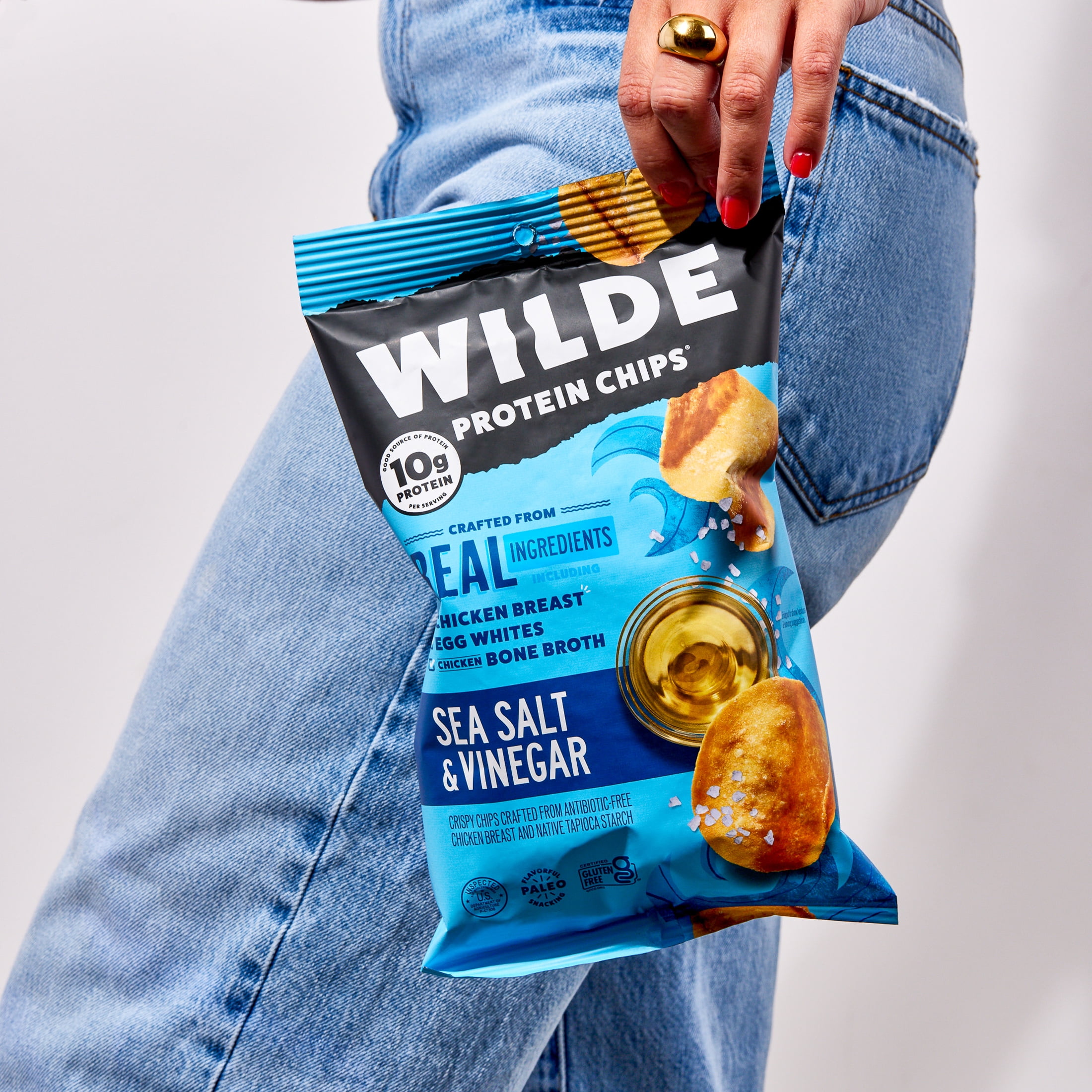 (2 pack) WILDE Protein Chips Sea Salt & Vinegar, Thin Crispy High Protein, Keto Low Carb Snack, 4.0 Oz