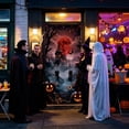 thumbnail image 6 of Leeye Halloween Cloth Door Curtain Non Woven Banner with Hooks Strips Ribbon for Wall Window Porch Decoration Party Indoor Outdoor1ml with Black Ribbon and Glue Red 180cm, 6 of 8