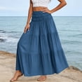 thumbnail image 4 of Women's Summer Casual Elegant Smock Layered Tiered Maxi Skirt High Waisted A Line Flowy Long Skirts with Pockets Dark Blue, 4 of 5