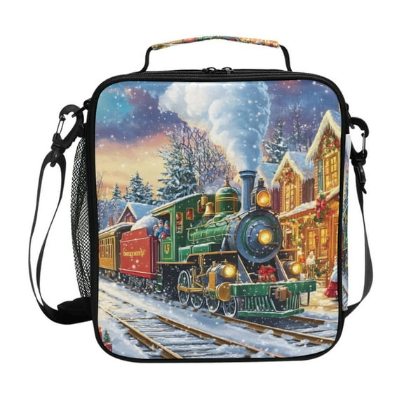 ALAZA Train in Winter Christmas Lunch Box Insulated Lunch Bag Reusable Thermal Cooler Tote School Picnic