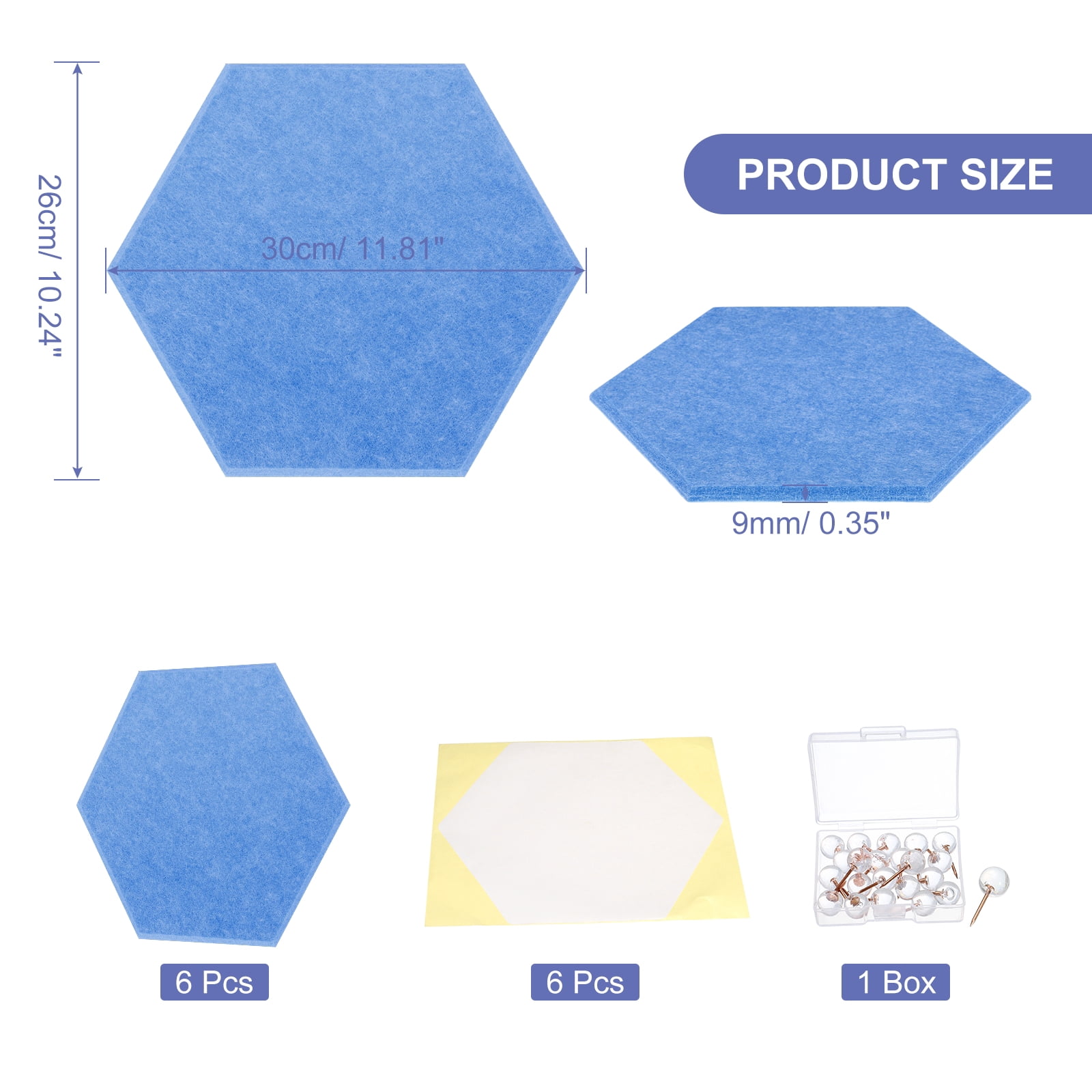 Hexagon Acoustic Panels B1 Fireproof Soundproof Foam Panels with 30 Push Pins(Sky Blue)