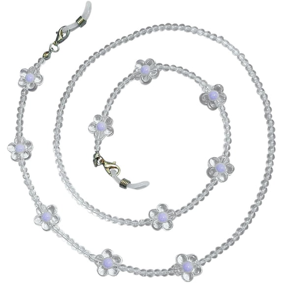 Crystal Beaded Eyeglasses Chain Floret Flower Mask Lanyard Stylish Neck Strap Accessory for Women Purple