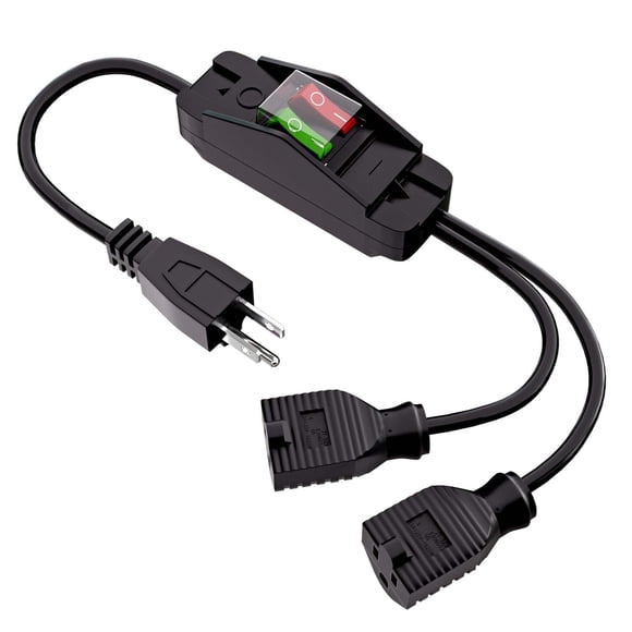Extension Cord with On/Off Switch, 3 Prong 1 to 2 Y Splitter Outdoor Extension Cord, 2 Way Outlet Adapter with SJTW 16AWG 15A/125V and 18AWG 10A/125V