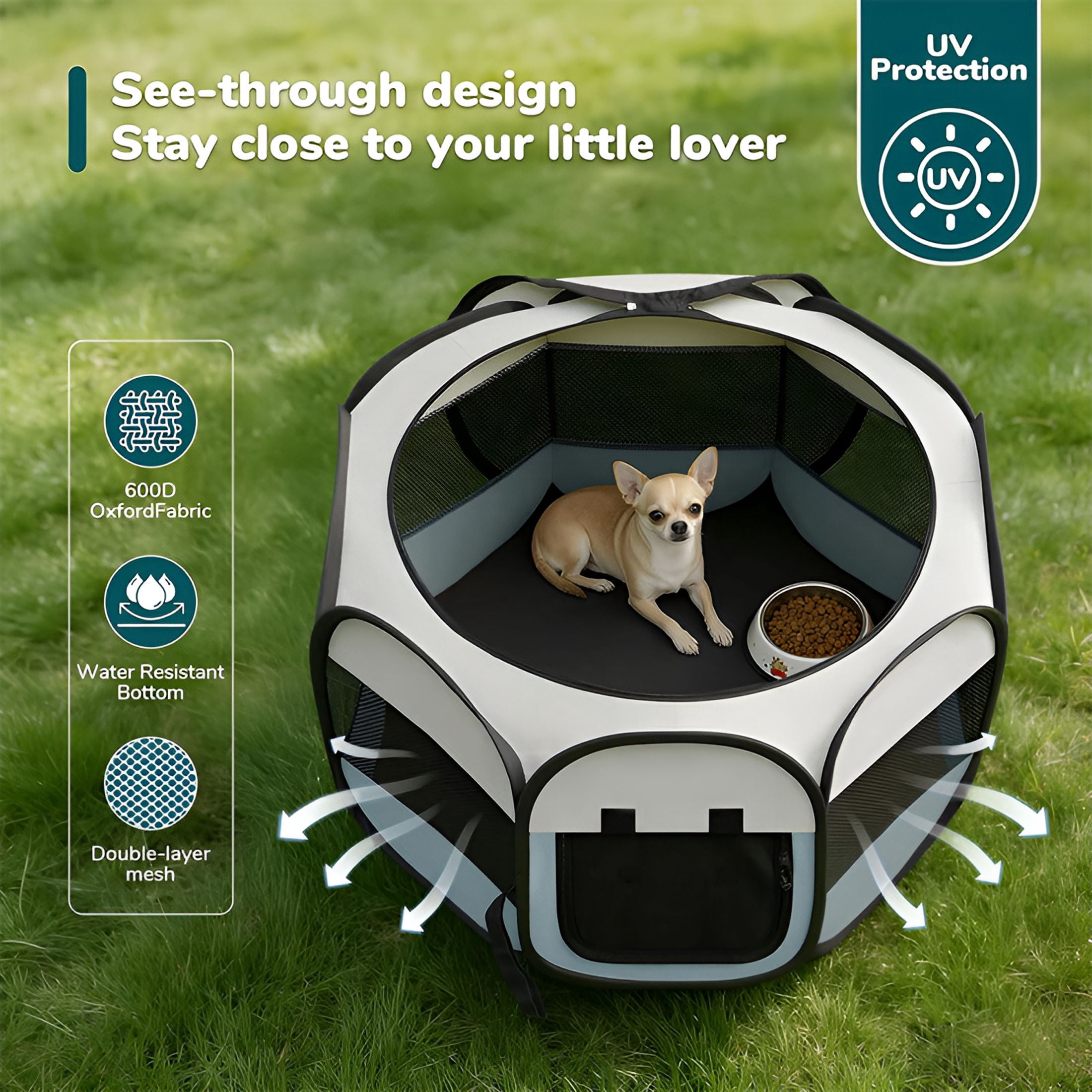 XIBUFE Dog Cat Playpen,Portable Puppy Pet Crate Indoor for Small Dogs Cats Rabbits,Foldable Dog Cage Enclosure for Outdoor,Pop Up Dogs Tent Kennel with Carrying Case,Grey