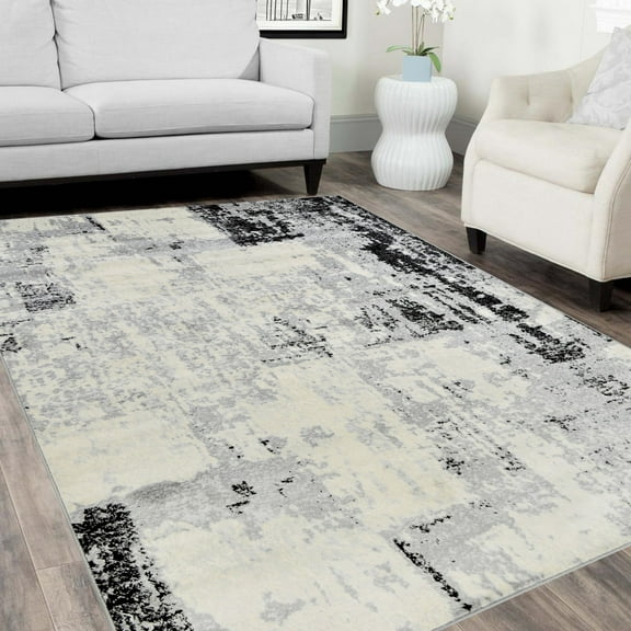 Handcraft Rugs-Abstract Rugs/Luxury Livingroom Modern Soft/Smooth-Black/Silver/Gray/White