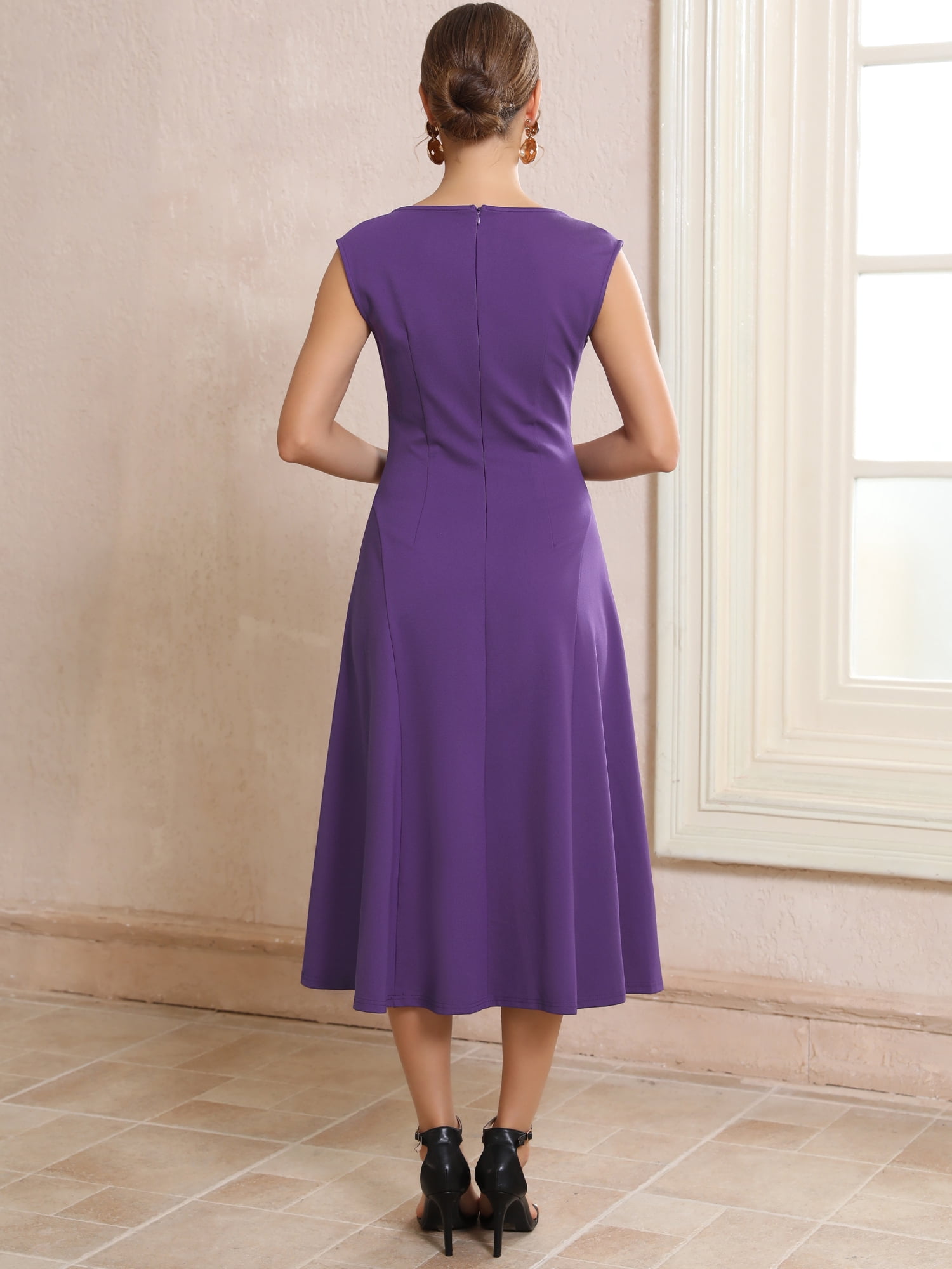 DARING DIVA Women's Keyhole Neck Cut Out Sleeveless Flared Dresses S Purple