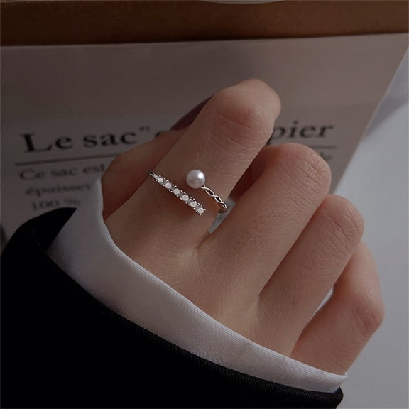 YYKihy Pearl Sterling Silver Ring For Women 925 Sterling Silver Cubic Zirconia Wrap Finger Open Statement Rings Engagement Rings