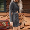 thumbnail image 4 of ICHUANYI Clearance Women Casual Classic Long Sleeve Solid Color Hollow Loose Dress(Gray, L) ICHUANYI WER2023081504023, 4 of 7