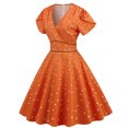 thumbnail image 1 of Robe à Manches Courtes pour Femmes Mode Femmes Imprimé Manches Courtes Ajusté Col en V Robe à Fermeture Éclair Jupe Trapèze, 1 of 8