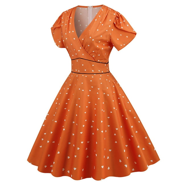 Robe à Manches Courtes pour Femmes Mode Femmes Imprimé Manches Courtes Ajusté Col en V Robe à Fermeture Éclair Jupe Trapèze