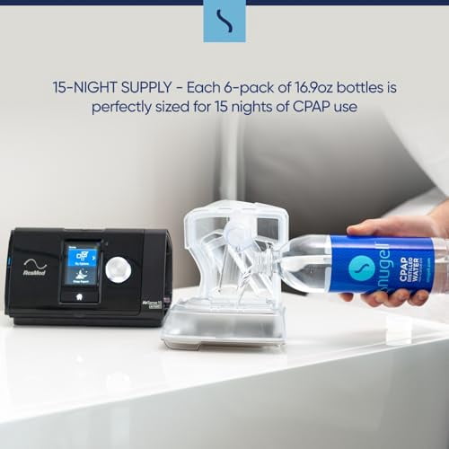 Distilled Water for CPAP Machines by Snugell (6-Pack, 16.9 oz) – Up to 15 Days Supply – Compact, Travel-Friendly, Clean and Multi-Use