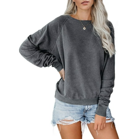 Sidefeel Juniors Loose Casual Activewear Tops Solid Color Raglan Sleeve Pullover Blouses S 4-6