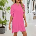 thumbnail image 7 of Levmjia Women's Dress V Neck Casual Single Breasted Mid Sleeve Solid Color Short Sleeve Shirt Dress Knee Length Lapel Button Down Summer Vacation, 7 of 7