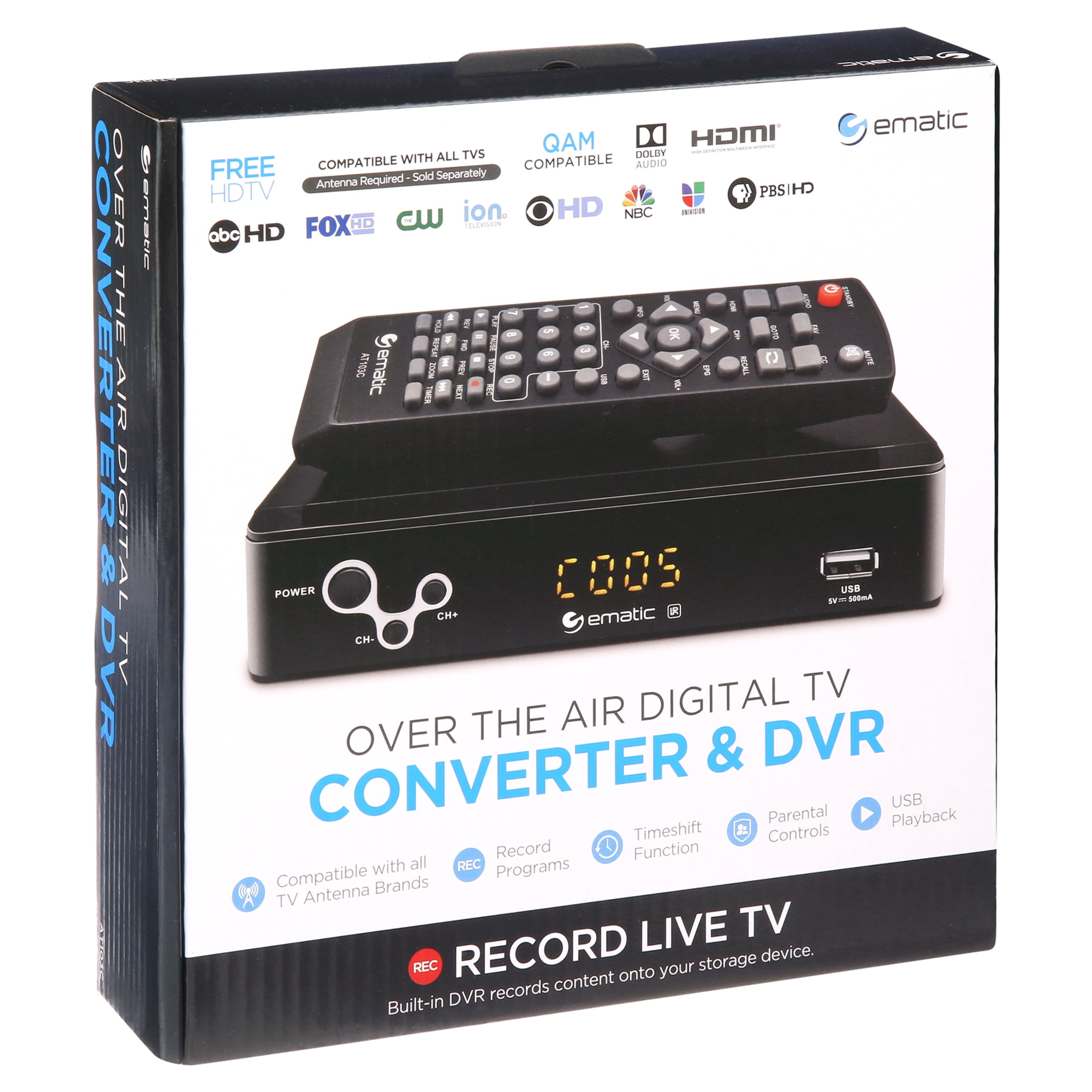 Ematic AT103C Digital Converter Box with Recorder and LED Display