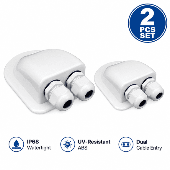 Set of 2 Solar Cable Entry Gland Weatherproof RV Roof, White