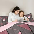 thumbnail image 2 of Manfei Abstract Sqare 3-Piece Full Size Comforter Sets,Geometric Triangle Bedding Comforter Set,Grey Pink Bedding Sets,Ultra Soft Teenager Bedroom Decor,Reversible, 2 of 8