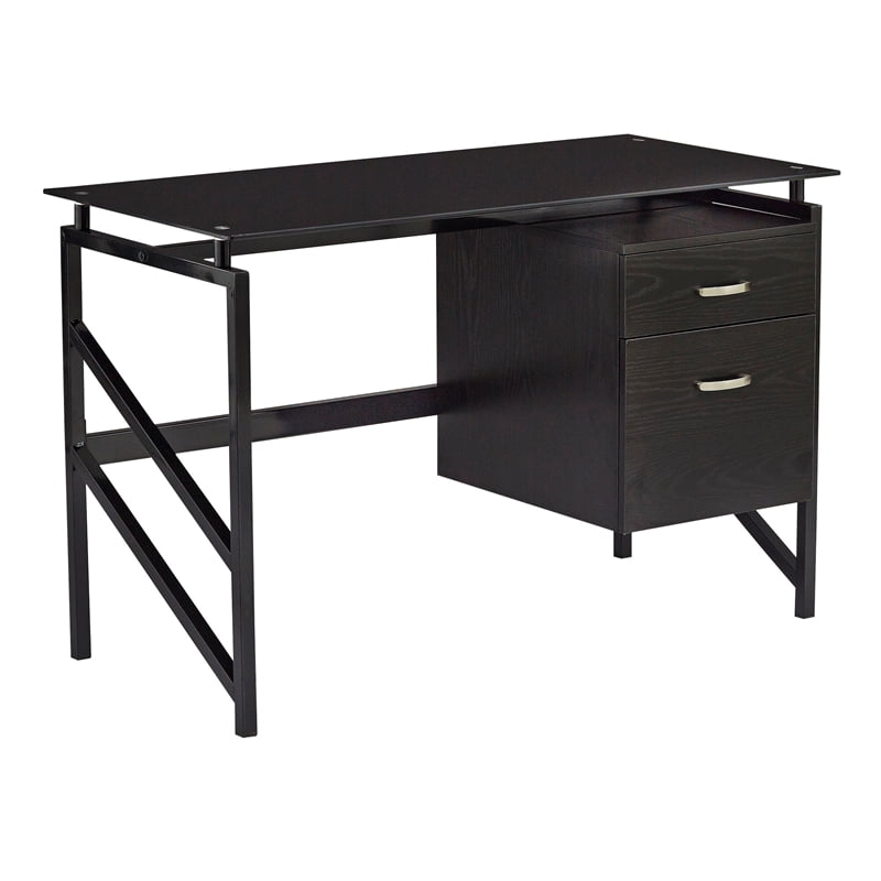 Mayline 1006bb Soho Glass Top Desk With Two Drawer Pedestal 44
