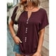 thumbnail image 4 of Camisa de verano roja oscura con botón delantero y comodidad transpirable, camiseta de manga corta con cuello en V en talla XL, 4 of 7