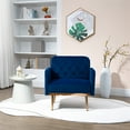 thumbnail image 5 of Velvet Accent Chair, Modern Tufted Upholstered Armchair with Arms and High Back, Comfy Leisure Single Sofa Chair with Golden Metal Legs for Living Room Bedroom, Navy, 5 of 7