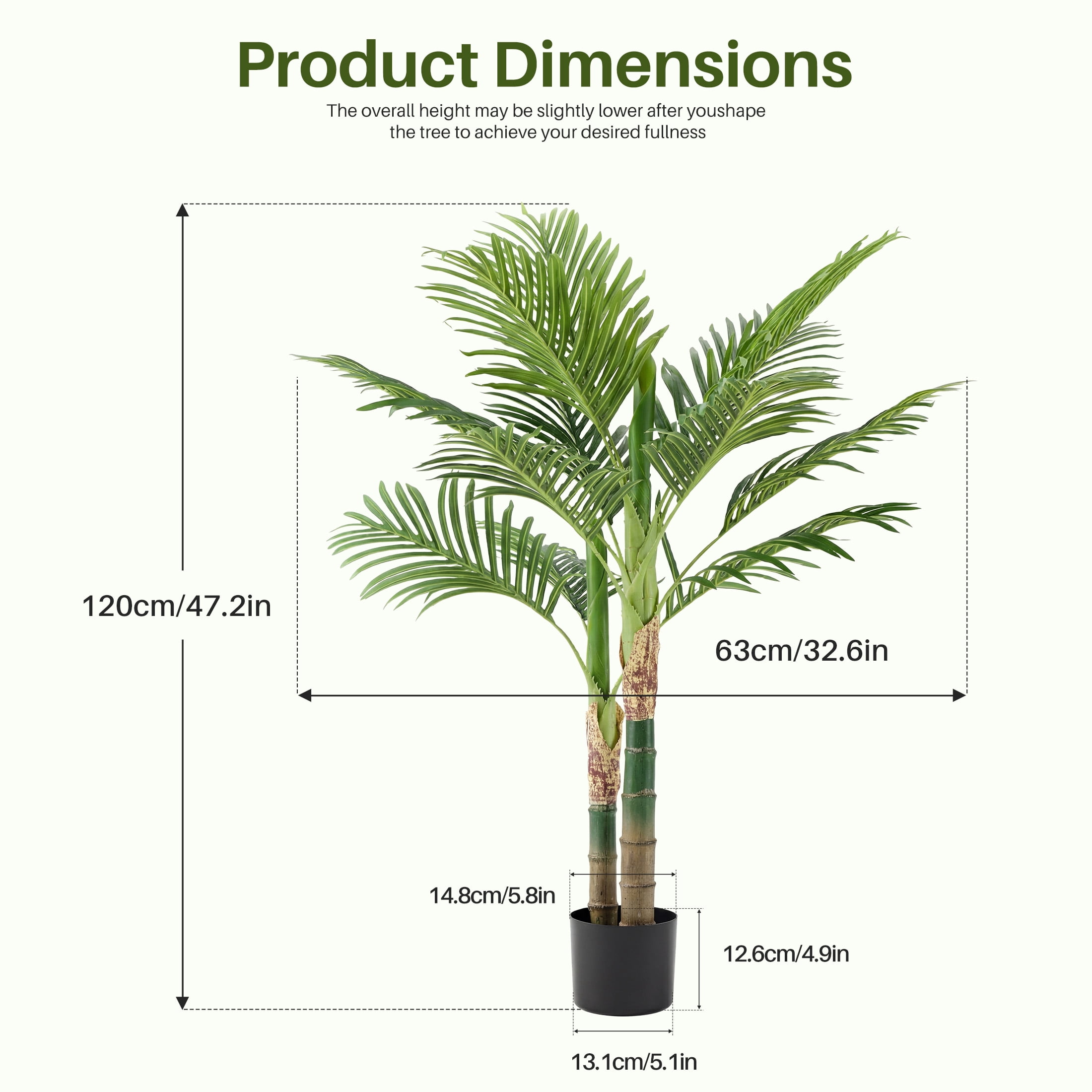 EDX 4ft Artificial Plants, Palm Tree, Faux Tropical Greenery Decorative Plant, Pre-Potted Fake Palm with Realistic Green Leaves for Indoor Outdoor Home Office Living Room Patio Decor