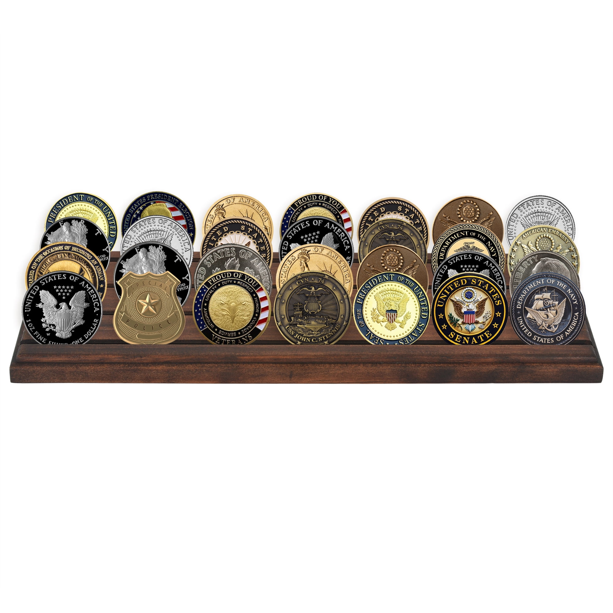 Americanflat 12x4 Picture Frame Challenge Coin Display Rows Military Stand Solid Collectible Holder - Walnut