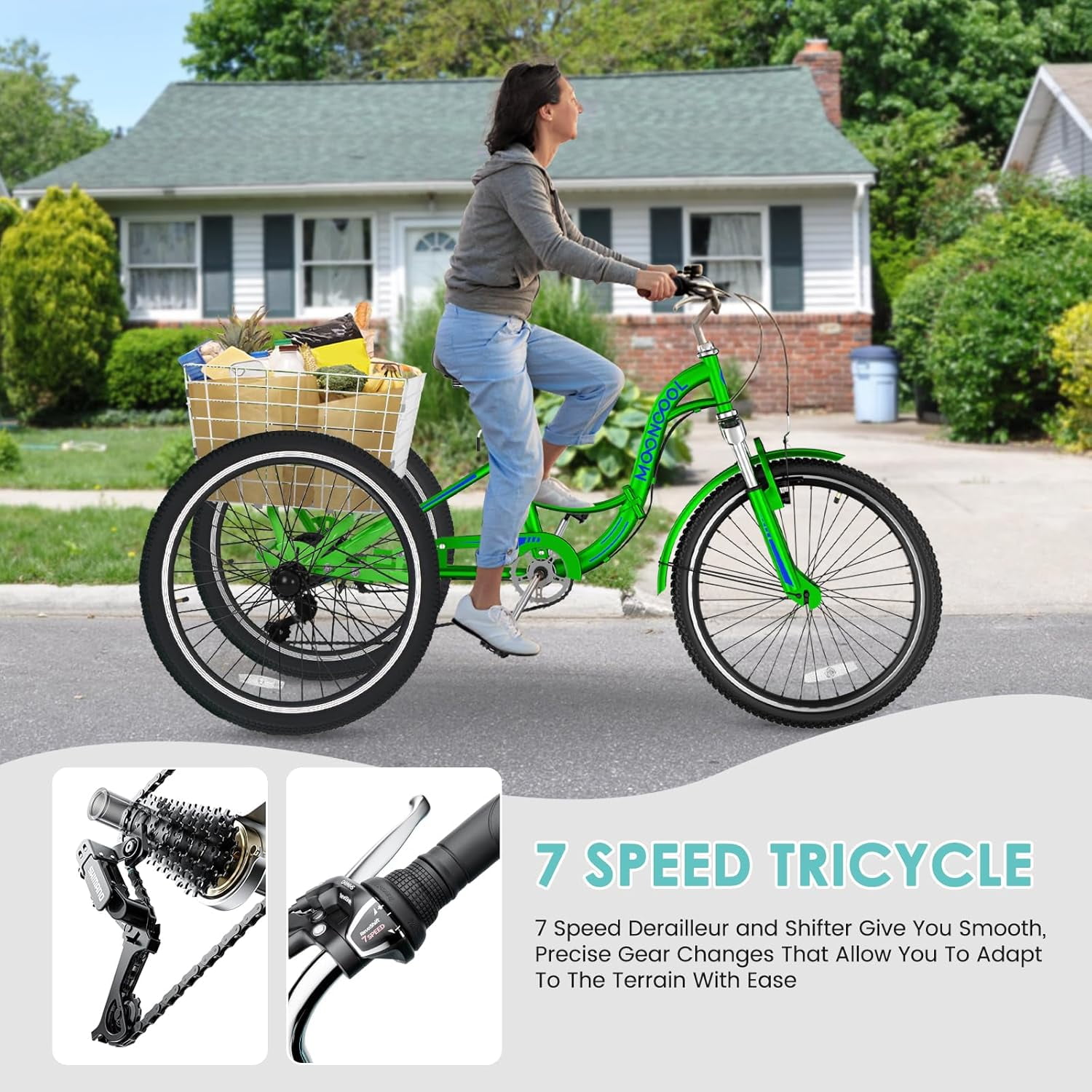 Mooncool Adult Folding Tricycle 7-Speed, Adult Trikes 24