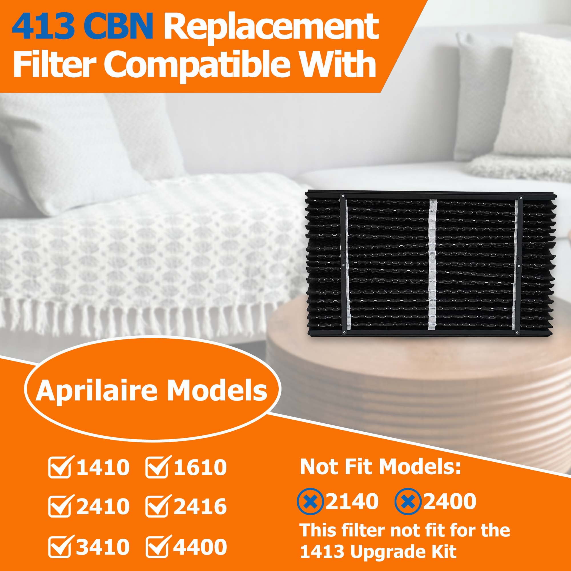 ShueBee 413 CBN Replacement Filter Compatible with AprilAire Whole House Air Purifier 1410, 1610, 2410, 2416, 3410, 4400 Furnace Air Purifier, MERV 13 with Carbon to Reduce Odors, 25x16x4, 1 Pack