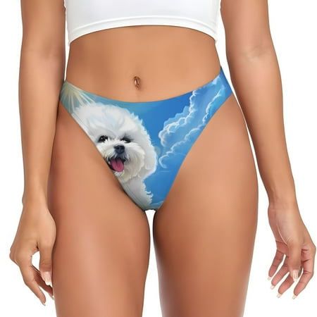 Sigee Cute Cloud Bichon Frise for Women s G-String Panty  Low Rise  Soft Lace Perfect for Everyday Wear or Special Occasions-Small