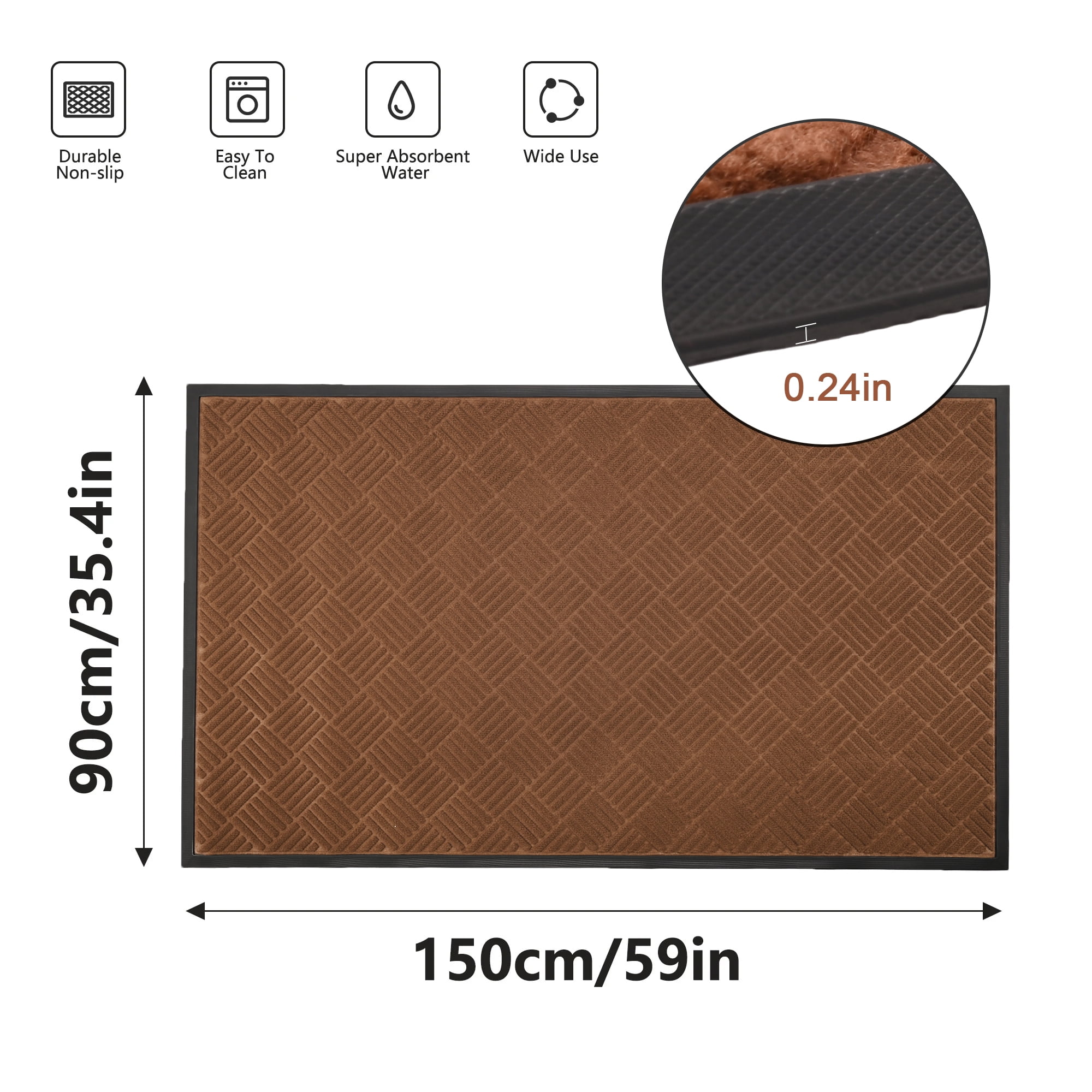 WANLISELL 3 x 5 ft Anti-Slip Carpet Door Mat, Entrance Floor Doormat, Entry Carpet Indoor Outdoor Entryway Rug, Brown