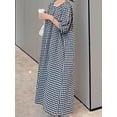 thumbnail image 6 of sicmoss Women's Casual Gingham Loose-Fit Swing Dress Cotton Lantern Puff Sleeve Plaid Midi Long Dress., 6 of 7