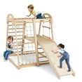 thumbnail image 1 of Costway 8-in-1 Jungle Gym with Slide, Monkey Bar, Swing, Rope Ladder, Resting Platform, Net Natural, 1 of 10