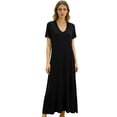 thumbnail image 2 of Women's Short Sleeve V-Neck Nightgown, Long Length Comfortable Sleep Dress for Bedtime, Summer Nights, and Home Loungewear, Soft and Breathable Fabric-Black, 2 of 7