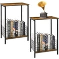 thumbnail image 4 of Bedside Table Set of 2, 2 Tier Narrow Side Table for Bedroom with Grid, Bedside Table for Bedroom, Living Room, Sofa Couch, Brown, 4 of 5