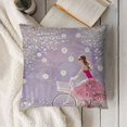 thumbnail image 3 of Cartoon Throw Pillow Cushion Cover, Girl Riding Bike Windy Weather in The Garden with Grass Artwork, Decorative Square Accent Pillow Case, Lavender Apple Green White, 3 of 5