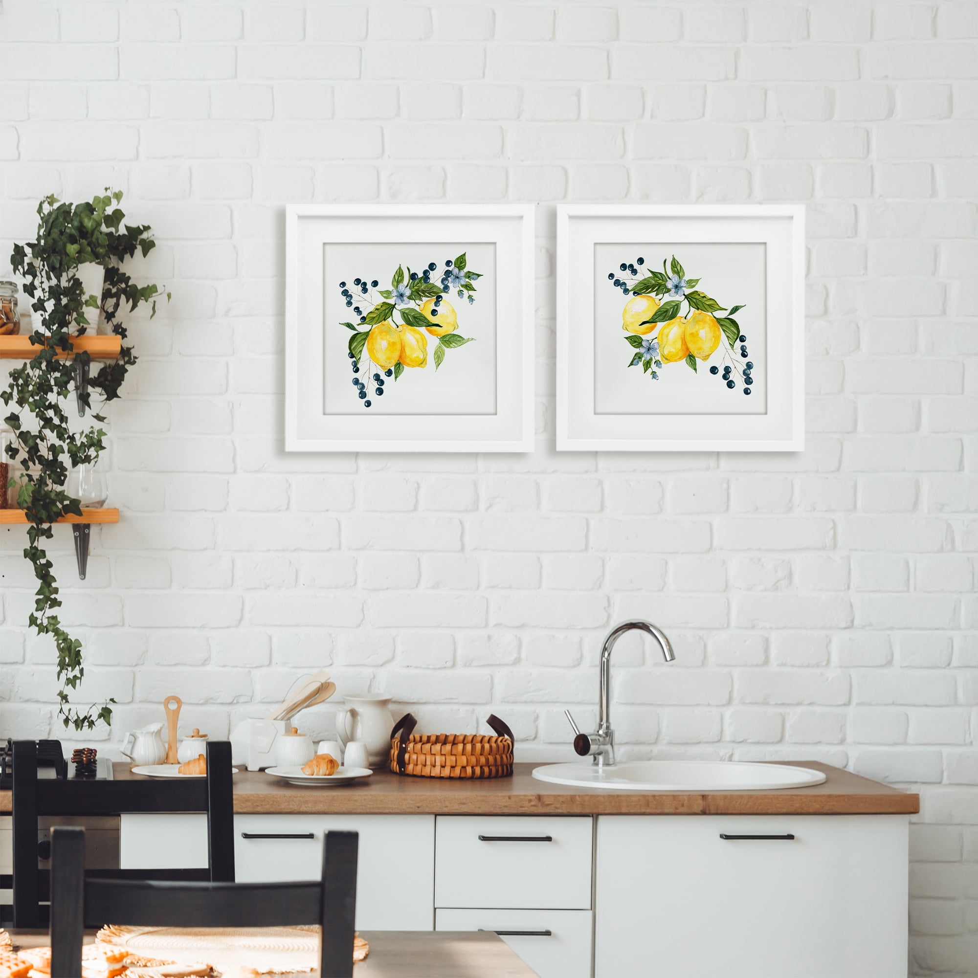 Stupell Industries Citrus & Berries Cluster 2 Piece White Framed Print Under Glass Set, design by Livi Finn