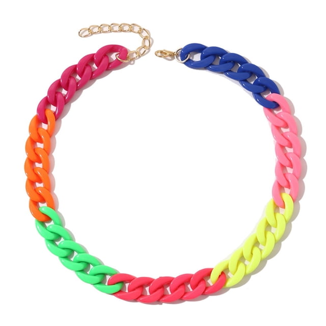 Collares de cadena de eslabones de resina de colores, Collar Punk acrílico de Color caramelo para mujeres y niñas, joyería, 2 uds.