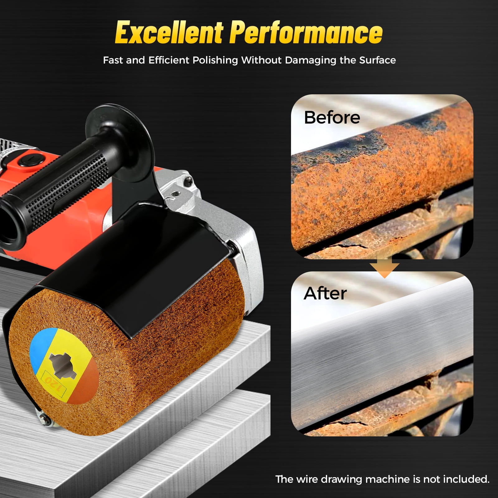 7Pcs Wire Drawing Wheel Brush Drum Polisher Burnishing Polishing Buffer Wheel for Automobiles, Construction